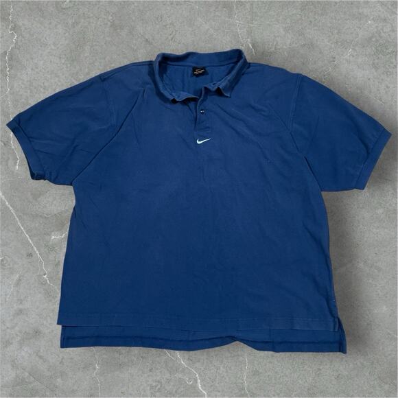 VTG 90s Nike Polo Shirt XXL 2XL Center Check Swoosh Blue Fade /Wear Black Tag - Picture 1 of 9